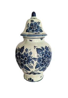 Mid-20th Century Blue White Floral Dutch Blauw Delfts Distel Ginger Jar 11.5” - Image 1 of 4
