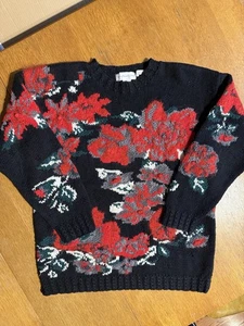 VINTAGE Paris Sport Club HAND KNITTED Sweater Small Black Red Green w/ Mohair - Picture 1 of 7