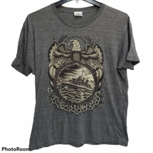 Black Market Art Company Womens Battleship Graphic T-Shirt Gray Heathered Tee L - Picture 1 of 9