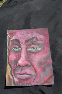 Original Art Greem Eyed Devil Halloween Pastel Black Paper Nicole Swanbeck 9x12" - Picture 1 of 3