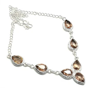 Morganite Gemstone Handmade 925 Sterling Silver Jewelry Necklace Sz 18" - Picture 1 of 1