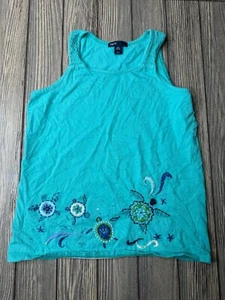 GapKids Turquoise Embroidered Sea Turtle Tank Top - Girls XXL (14-16) - Picture 1 of 4