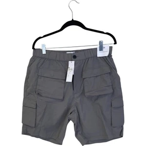 Topman Gray Skinny Crinkle Nylon Cargo Shorts Mens Size 36 Pockets Stretch NWT - Picture 1 of 10