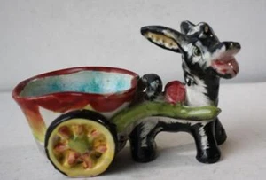 Burro Mula Burro Estatuilla Tirando de Flores Carro Maceta Florero Hecho en Italia - Imagen 1 de 1