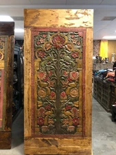 Barn Door Colorful Vintage Hand Carved Tree of Life Rustic Wood Boutique 96x45