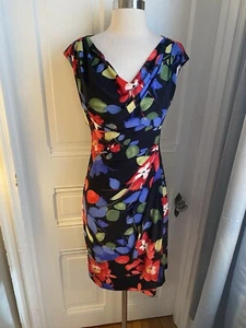 LAUREN RALPH LAUREN RED FLORAL SIDE DRAPE PULLOVER SHEATH DRESS-SIZE8-NWOT! - Picture 1 of 10