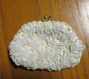 Vintage White Beaded Sequined Coin Purse - K. Gimbel - Hong Kong - Picture 1 of 7