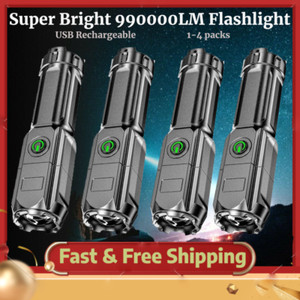 1-4pcs Rechargeable 990000LM LED Flashlight Tactical Super Bright Torch Zoomable
