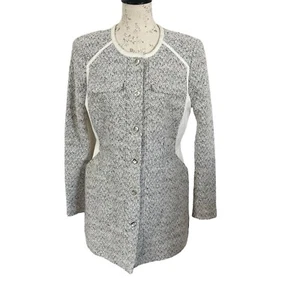 White House Black Market Long Button Jacket Women's 12 Career Suit Blazer Tweed - Picture 1 of 13