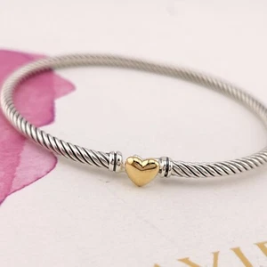 David Yurman Cable 3mm Sterling Silver 18k Gold Heart Station Bracelet - Picture 1 of 7
