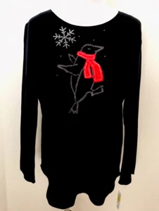 Hue Women Sleepwear, Black Snowflake Christmas Pajama Top SZ L - Picture 1 of 4