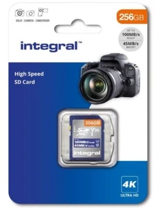 SD Card 100MB/S Integral High Speed SDXC V30 UHS-I U3 256GB - Picture 1 of 8