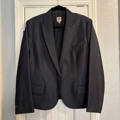 Blazer Anne Klein Mujer Talla 16 Azul Cambray Oscuro Chaqueta Carrera Bolsillo Botón Foto 1 de 4