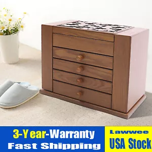 5 Layers Vintage Jewelry Organizer Case Large Wooden Storage Box with 4 Drawers - Picture 1 of 12