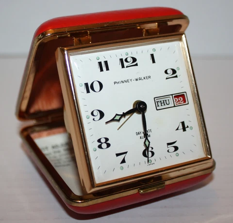 Phinney Walker Day & Date Alarm Red Folding Travel Clock Leather Case PW477 Cover
