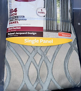 Ogee Jacquard Panel Taupe & Aqua Blue 84” Single Panel Rod Pocket Curtain Neutra