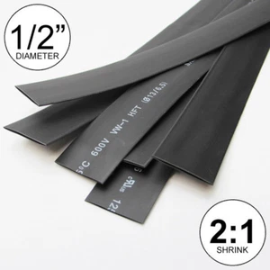 1/2" ID Schwarz Schrumpfschlauch 2:1 Verhältnis 0,5" (5x24" = 10 Fuß) Zoll/Fuß/bis 13 mm - Bild 1 von 6