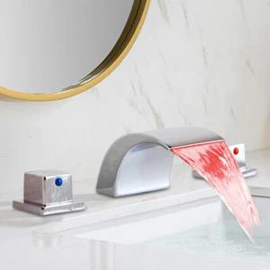8" Widespread Bathroom Sink Faucet 3 Hole Waterfall Vanity Basin Mixer 2-Handles - Picture 1 of 14