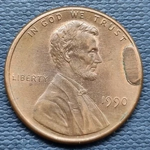 1990 Lincoln Cent ERROR - HUGE CUD #80713 - Picture 1 of 2