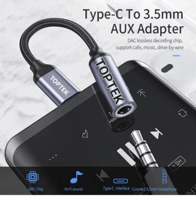 Premium USB C to AUX Audio Headphone Jack USB Type C to 3.5mm For Android Mac ap - Image 1 of 4