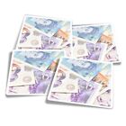 4x Square Stickers 10 cm - British Cash Money Currency Notes  #16081