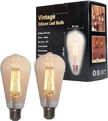 2x Edison Retro Style LED Teardrop Light Bulbs (E27) | Amber | ⋙70% OFF RRP⋘ - Image 1 of 4