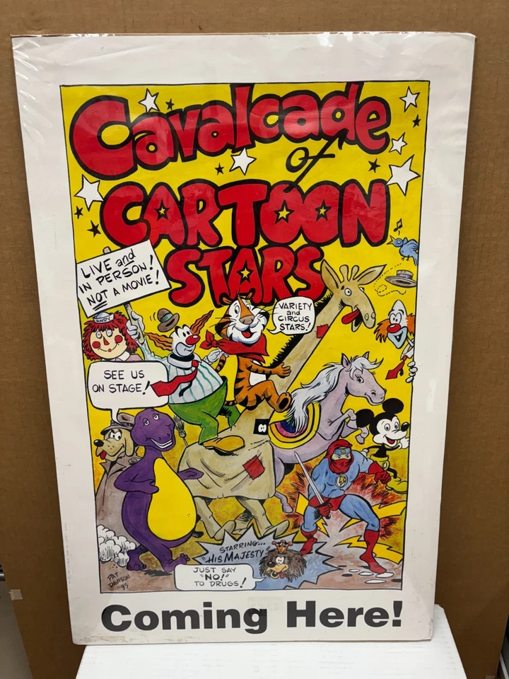 VINTAGE CALVACADE OF CARTOON STARS CIRCUS ACTS ANIMATED PROGRAM 17X26 - Image 1 of 1
