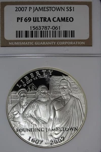 2007 P NGC PF69 ULTRA CAMEO JAMESTOWN COMMEMORATIVE SILVER DOLLAR #B51099 - Picture 1 of 2