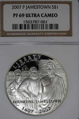 2007 P NGC PF69 ULTRA CAMEO JAMESTOWN COMMEMORATIVE SILVER DOLLAR #B51099 - Image 1 of 2