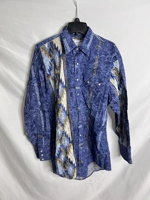 Vintage Rockmount Ranch Wear Blue Native Pearl Snap Western Cowboy Shirt Men's M - Image 1 of 4