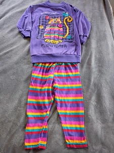 Vintage 1990's Kids N' Fun What's New Pussycat Girls 2 Pc Outfit Sz 3T - Picture 1 of 7