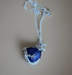 18” Silver Plated Dark Blue Lapis Lazuli Gemstone Necklace - Picture 1 of 21