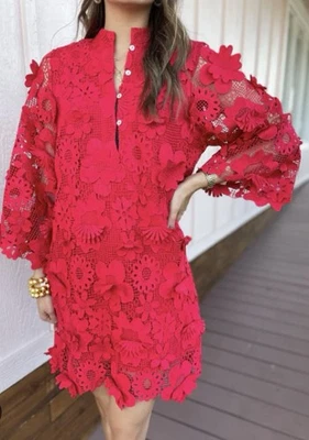 NWT $168 J. Marie The Seraphina Dress Red Lace Crochet Holiday Size Small - Image 1 of 4