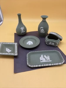 Vintage Wedgwood Jasperware Green Beautiful Set Of 6 Pieces! Very Good Condition - Picture 1 of 15