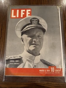 March 6, 1944 LIFE Magazine - WWII - Admiral Nimitz Pacific Commander Hard Cover - Imagen 1 de 6
