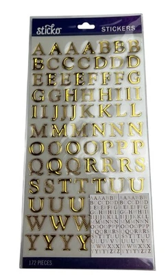 EK Succcess Sticko Alphabet Stickers 172 pieces Gold Foil Emb Goudy Small Alpha - Image 1 of 2