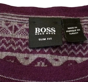 Hugo Boss Men's L Purple Extra Fine Wool Sweater Round Neck Slim Fit Luxury Knit - Picture 1 of 12
