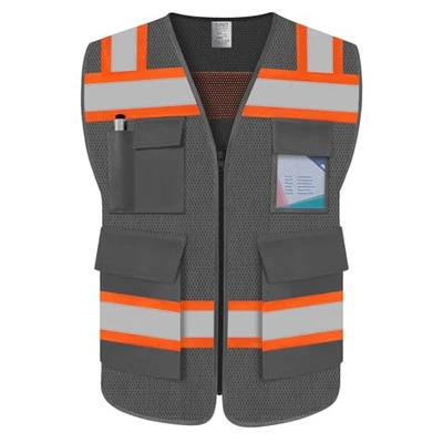  Safety Vest for Men Women 5 Pockets Mesh High Visibility Reflective Vest with  - Image 1 of 4
