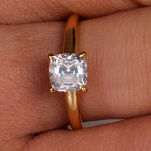 Solide 585er Gelbgold Mit D-Farbe 2,20 Karat Kissen Form Solitär Verlobung Ring - Bild 1 von 6