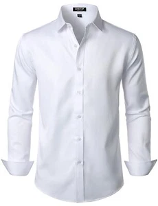Men's Stretch Wrinkle Free Dress Shirts Formal Wedding Prom Long Sleeve Slim ... - Picture 1 of 7