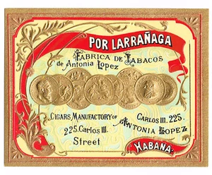 ORIGINAL CIGAR BOX LABEL VINTAGE C1910 RARE POR LARRANAGA GOLD FLORIDA LOPEZ - Picture 1 of 1