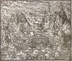 "SINAI MOUNTAIN REGION", Mount Sinai, Egypt; ANDRÉ THEVET, Woodcut, 1575. - Bild 1 von 3