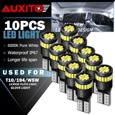 10X T10 LED W5W High Power Wedge Car Dome Light Bulb 192 168 194 Super White 12V - Image 1 of 4