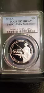 Perfection 2025-S PCGS PR70DCAM USMC 250th Anniversary Commemorative Half Dollar - Picture 1 of 2