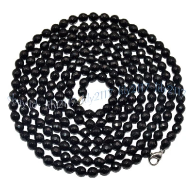 Collar de cuentas redondas de piedras preciosas de ónix ágata negra facetada natural de 4/6/8 mm 36-120"" Foto 1 de 4