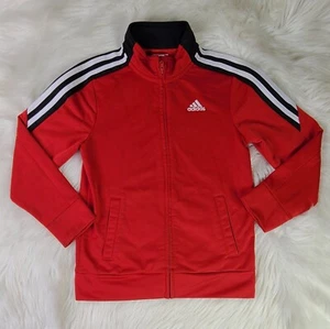 Adidas Track Jacket Youth Boys SZ(7) Red Full Zip Athletic Sports Warm Up - Picture 1 of 6
