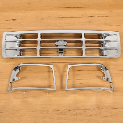 For Ford F150 F250 F350 Bronco 92-97 Chrome Mesh Grille Headlight Bezel LH RH - Image 1 of 4