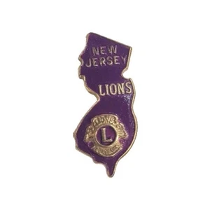 1970's Lions Club Pin NEW JERSEY Shape State NJ, USA Purple & Gold Tone - Picture 1 of 4