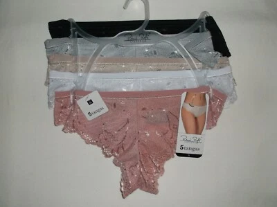 Rene Rofe 5pk sheer lace tanga panties S mauve/wht/nude/gry/blk nwt $42 retail - Image 1 of 4
