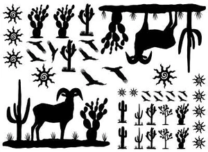 Ram Desert 40 pcs 3/8" to 3-3/4" Black Fused Glass Decals - Picture 1 of 1